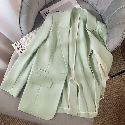 Spring Autumn Green Suit Jacket Women's Casual Versatile Loose Fashionable Design Polyester Fiber Ladies Premium Style