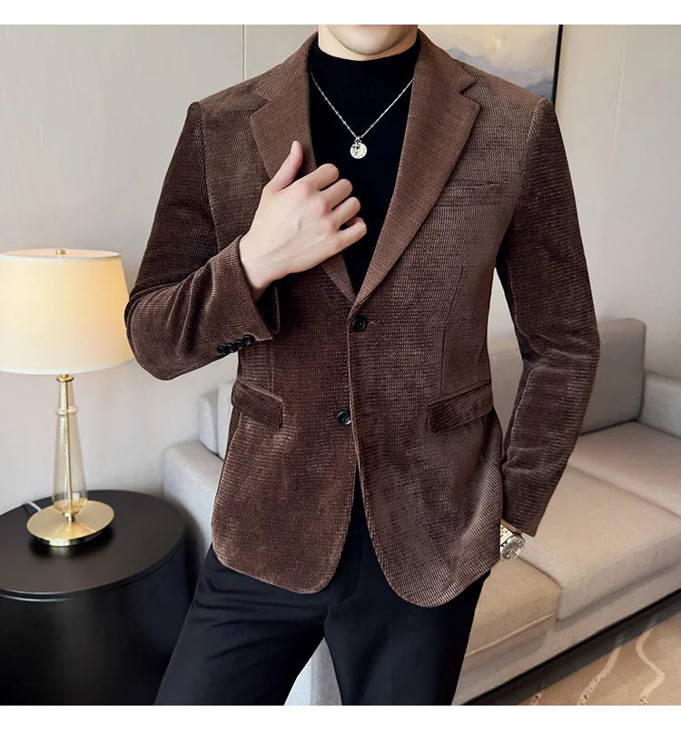 2025 Autumn Winter Velvet Suit Jacket Men Casual Business Blazers Wedding Groom Social Banquet Party Formal Blazer Men Clothing