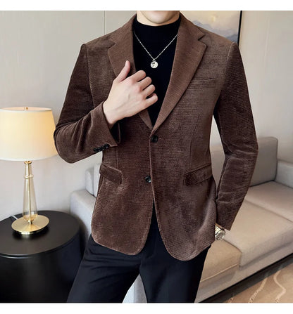 2025 Autumn Winter Velvet Suit Jacket Men Casual Business Blazers Wedding Groom Social Banquet Party Formal Blazer Men Clothing