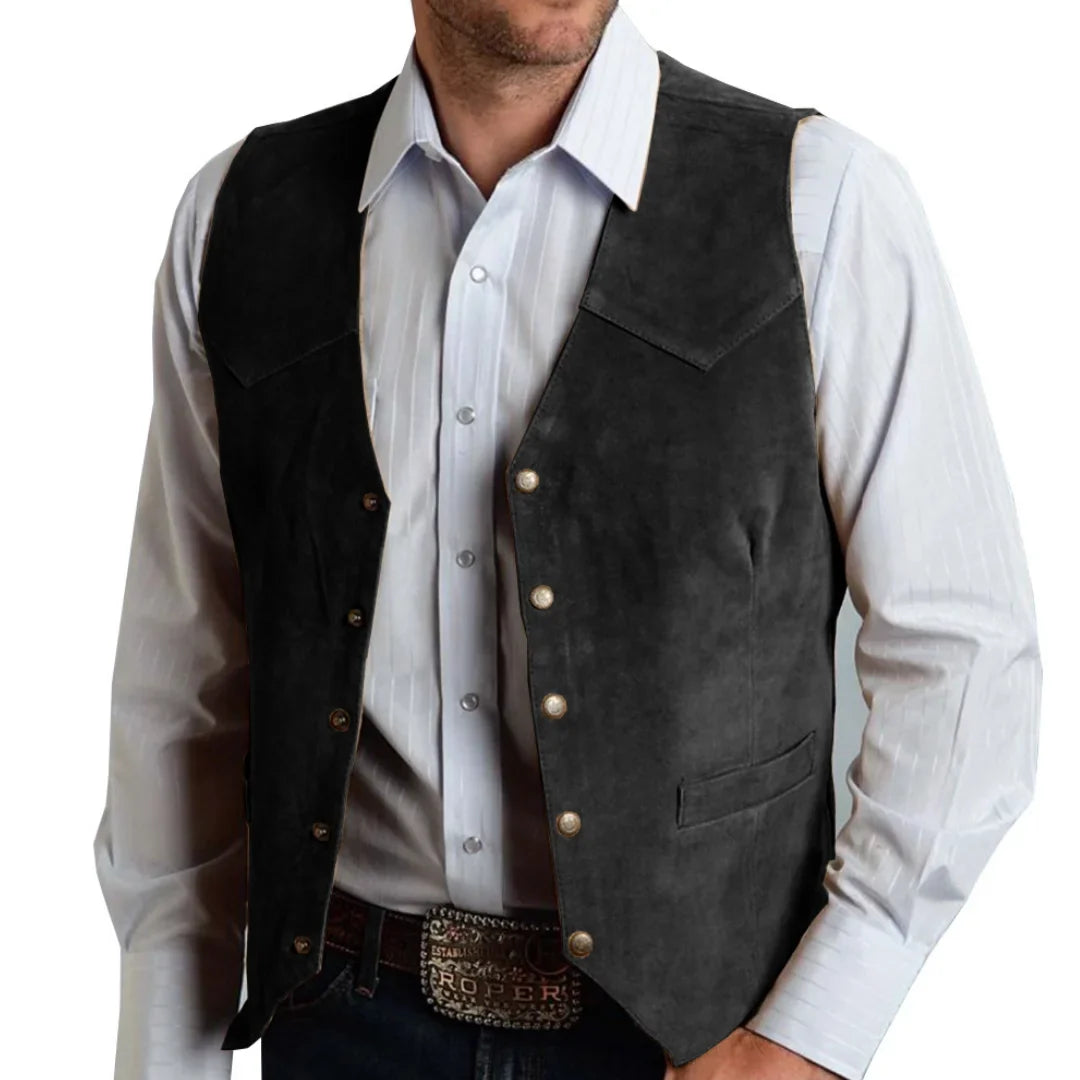 Men's Vest Slim Fit Suede Leather Waistcoat for Business and Banquet