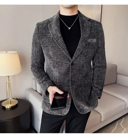 2025 Winter Chenier Thick Suit Jacket for Men Korean Slim Fit Casual Business Men Blazers Wedding Groom Office Social Dress Coat