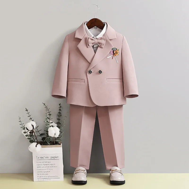 Children Formal Pink Wedding Dress Flower Boys Photography Suit Kids Stage Performance Outfit Baby Birthday Ceremony Costume