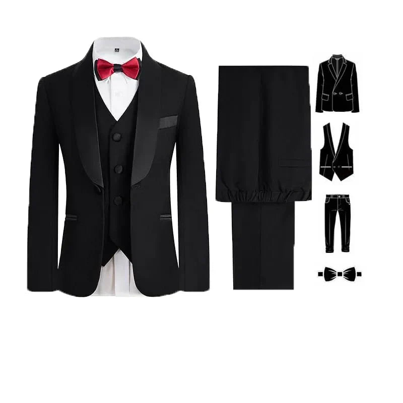4Pieces/Set Jacket Vest Pants Bowtie Child White Piano Violin Dress Gentleman Kids Slim Prom Suit Boys Dance Performance Costume