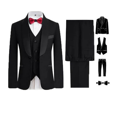 4Pieces/Set Jacket Vest Pants Bowtie Child White Piano Violin Dress Gentleman Kids Slim Prom Suit Boys Dance Performance Costume