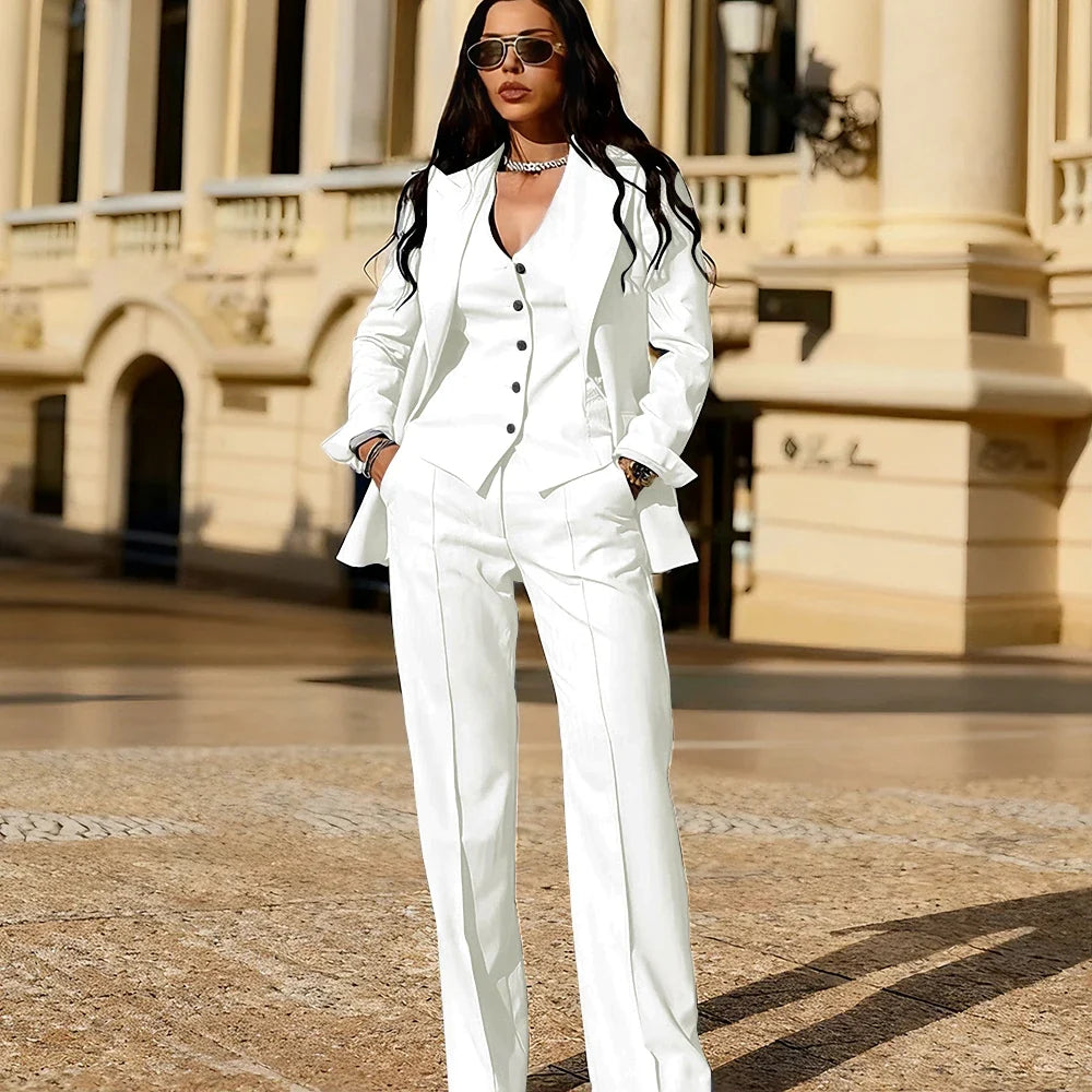Light Blue 3 Piece Suit Set New Women's Jackets Single Breasted Peaked Lapel Blazer+Vest+Pants Formal Office Commute Outfit