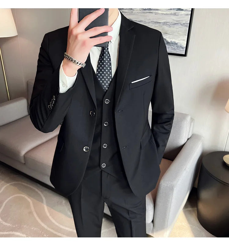 Men's Three-Piece Slim Fit Suit – England Style, Business Casual & Wedding, Navy/Black/Grey