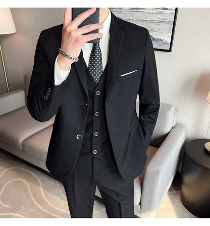 Men's Three-Piece Slim Fit Suit – England Style, Business Casual & Wedding, Navy/Black/Grey