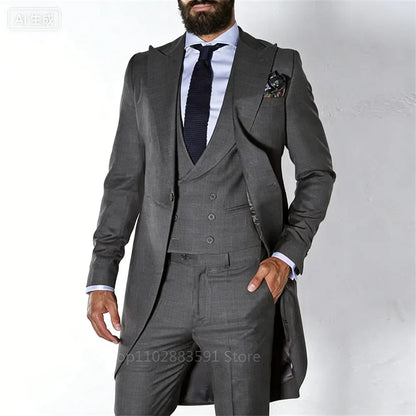 Men's 3-Piece Suit Set Single Breasted Peak Lapel Blazer for Weddings & Business