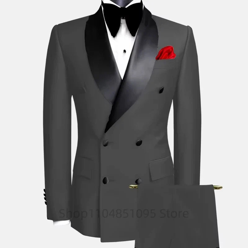 Costume de mariage homme élégant 2 pièces, coupe ajustée, revers châle, blazer croisé, pantalon, costumes de cérémonie pour homme d'affaires, tuxedos de marié