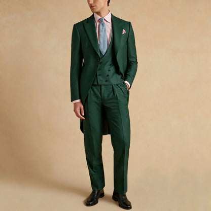 Men Suit Dark Gray 3 Piece Solid With Lapel Tuxedo Set For Wedding Groom Birthday Banquet Party Prom Business Jacket Vest Pants