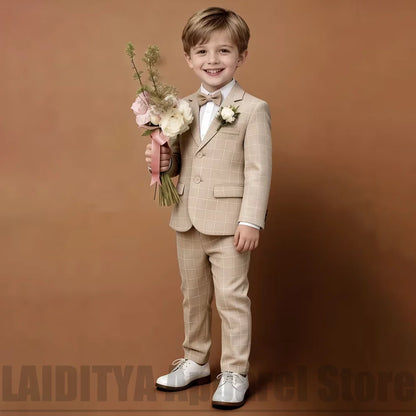 Boys Plaid Two Piece Suit Blazer Pants Kids Wedding Ring Bearer Outfit Birthday Party Formal Ceremony Photograph Holiday Wear