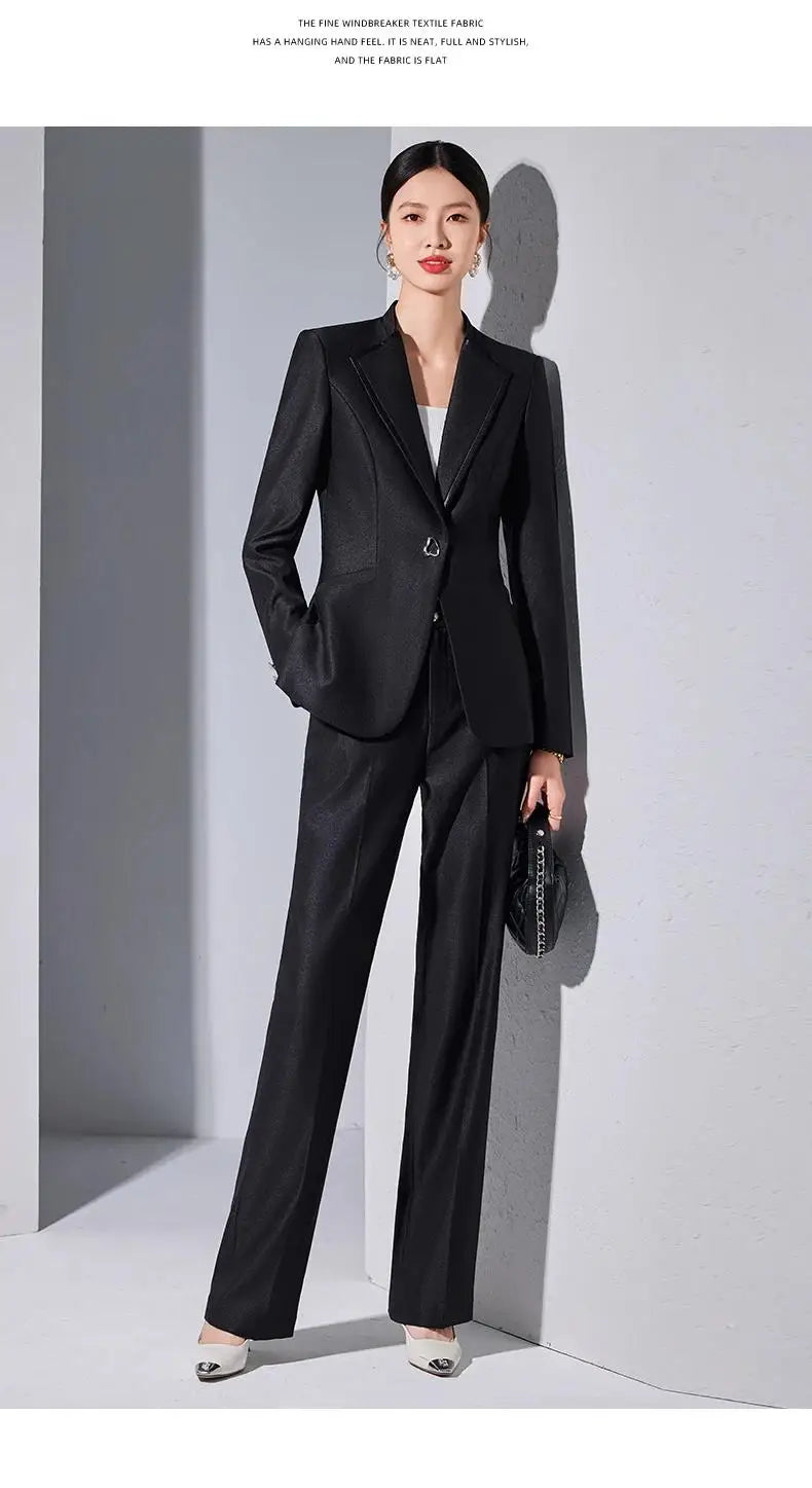 Elegant Single Button Blazer Suit Pant Sets for Women 2 Pieces Business Formal Office Outfit Autumn Plus Size Jacket Trousers