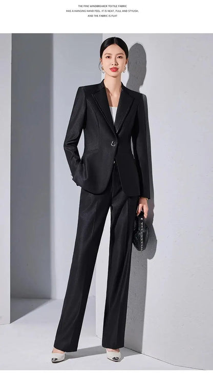 Elegant Single Button Blazer Suit Pant Sets for Women 2 Pieces Business Formal Office Outfit Autumn Plus Size Jacket Trousers