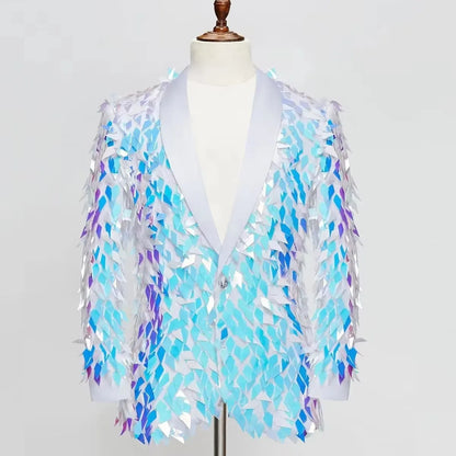 Men's Shiny Sequins Blazer Jacket Creative Party Tuxedo Male Singer Host Stage Performance Groom Wedding Club Blazer Stage Wear