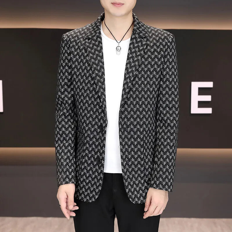 2025 Spring Autumn Letter Printed Suit Jackets Men Korean Fashion Slim Fit Blazer Masculino Casual Business Social Dress Coats