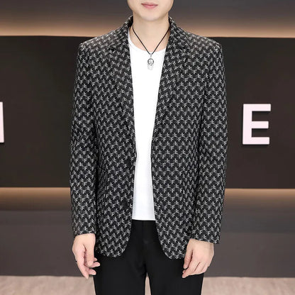 2025 Spring Autumn Letter Printed Suit Jackets Men Korean Fashion Slim Fit Blazer Masculino Casual Business Social Dress Coats