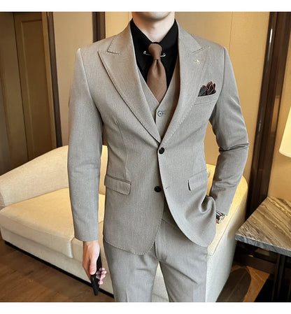 (Blazer + Vest + Trousers) 2024 New Men Formal Business Solid Suit 3 Pieces Set Italian Style Luxury Wedding Social Party Tuxedo