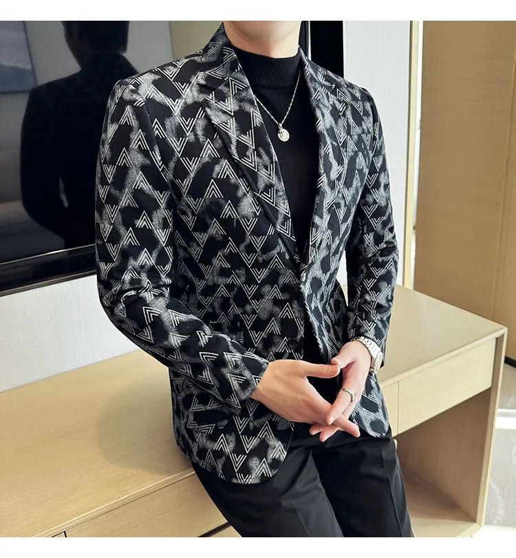 Jacquard Denim Korean Slim Fit Suit Coats 2025 New High Qualitys Fashion Men Slim Fit Business Formal Social Suit Jacket 4XL-M