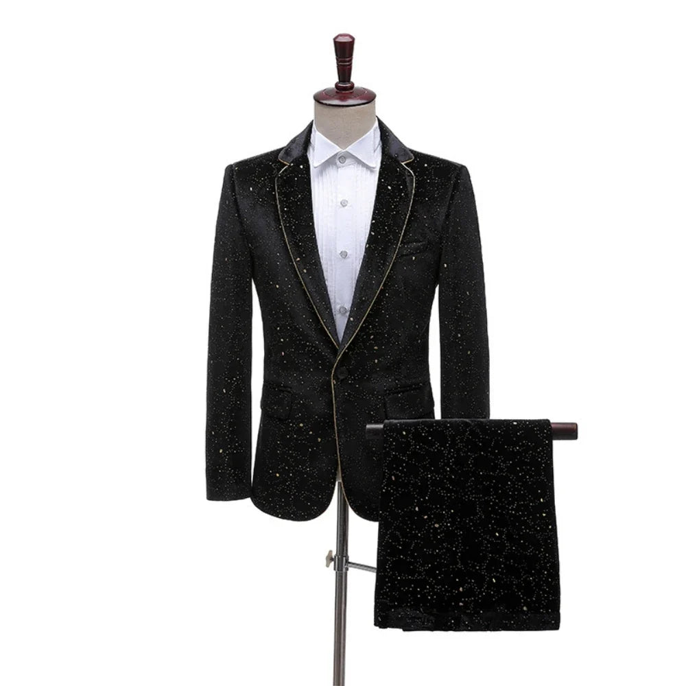 Autumn New Gilted Velvet Suit Set 2 Pieces Business Party Tuxedo Elegant Handsome Men's Suits Dancing Wear Plus Size Tuxedo