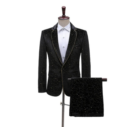 Autumn New Gilted Velvet Suit Set 2 Pieces Business Party Tuxedo Elegant Handsome Men's Suits Dancing Wear Plus Size Tuxedo