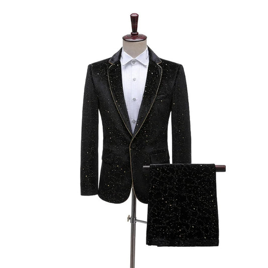 Autumn New Gilted Velvet Suit Set 2 Pieces Business Party Tuxedo Elegant Handsome Men's Suits Dancing Wear Plus Size Tuxedo