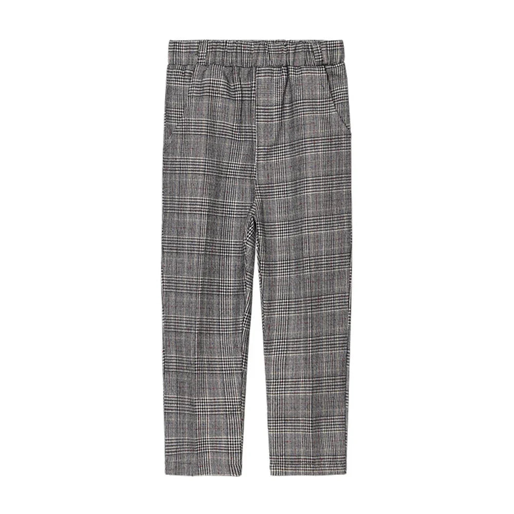 Kids Suit Trousers Plaid Elastic Waist Smart Casual Pants for Boys and Girls