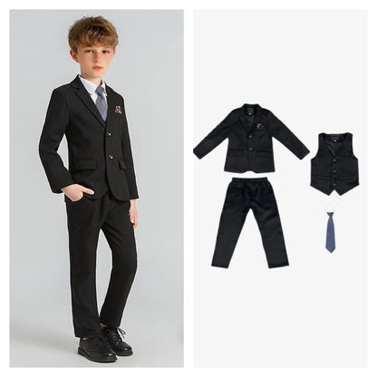 Kids Spring Autumn Striped Suit Set Flower Boys Wedding Outfit 1-11Years Children's Blazer Vest Pants Tie 4Pieces Clothes Set