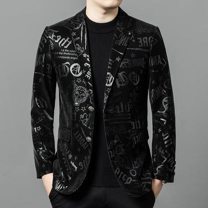 Men's Sheepskin Leather Blazer – Smart Casual Winter Jacket Black