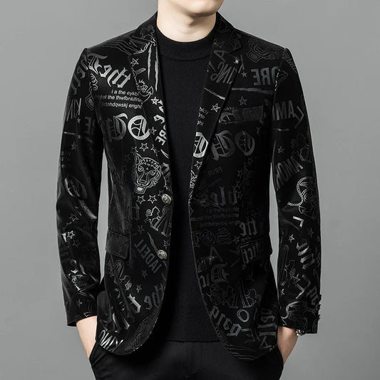 Men's Sheepskin Leather Blazer – Smart Casual Winter Jacket Black