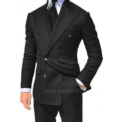2 PCS Solid Wedding Tuxedo for Men Slim Fit Double Breasted Peak Lapel Blazer And Pants Formal Groom Wear for Party Prom
