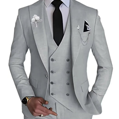 Elegante Conjunto de Traje Azul para Hombre de 3 Piezas: Chaqueta, Pantalones y Chaleco, Corte Entallado, Solapa de Muesca, Alta