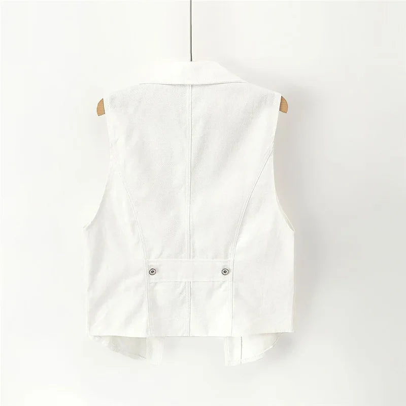 New White Denim Vest Women Waistcoat Slim Short Cowboy Sleeveless Jacket Casual Jeans Vests Female Outerwear Chaleco Mujer