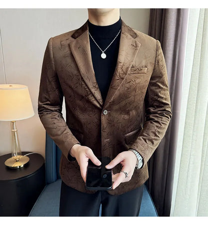 British Style Velvet Men Blazers Autumn Winter Slim Fit Casual Business Suit Jackets Wedding Groom Banquet Formal Coats