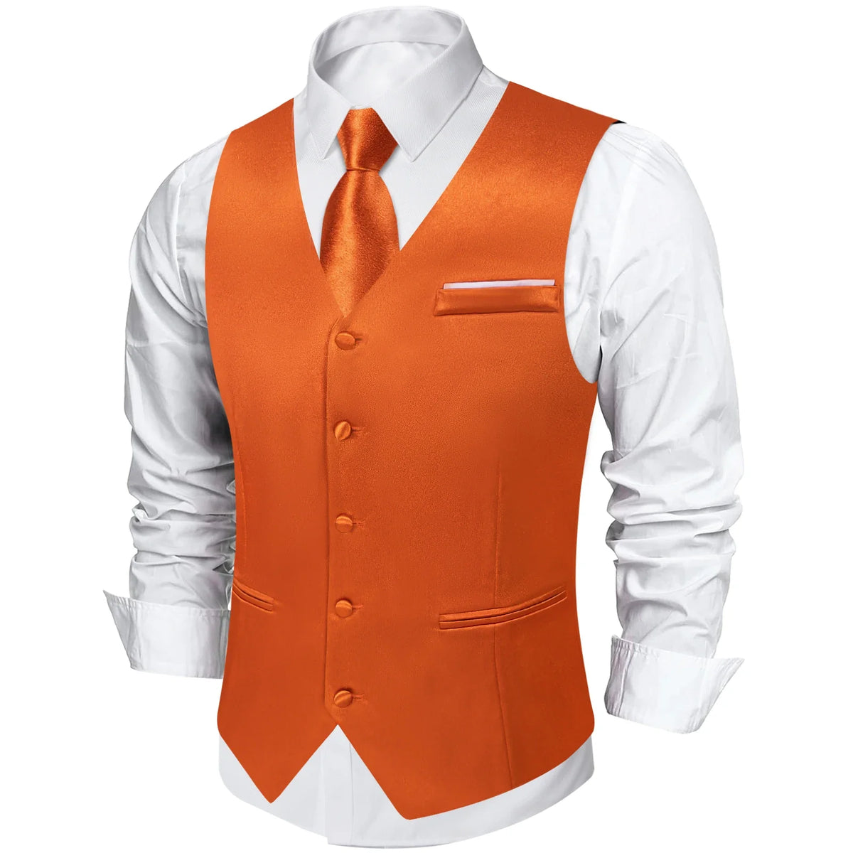 Men's Satin Suit Vest Set with Tie Handkerchief and Cufflinks for Wedding and Prom