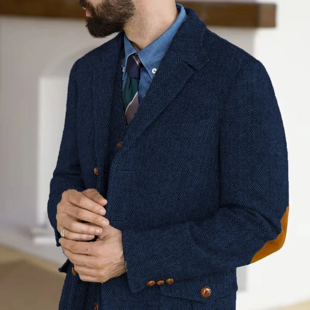Herringbone Tweed Tweed Hunting Casual Blazers Autumn/Winter Vintage British Men's Suit Jacket Fashionable Gentleman Wedd Attire