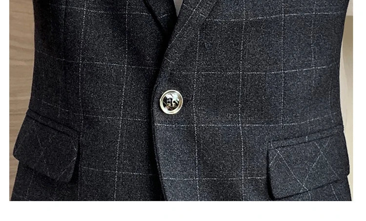 Men's  Slim Fit Business Suit Jacket Casual High-End Polyester Korean Style Top for Handsome Fashionable Look