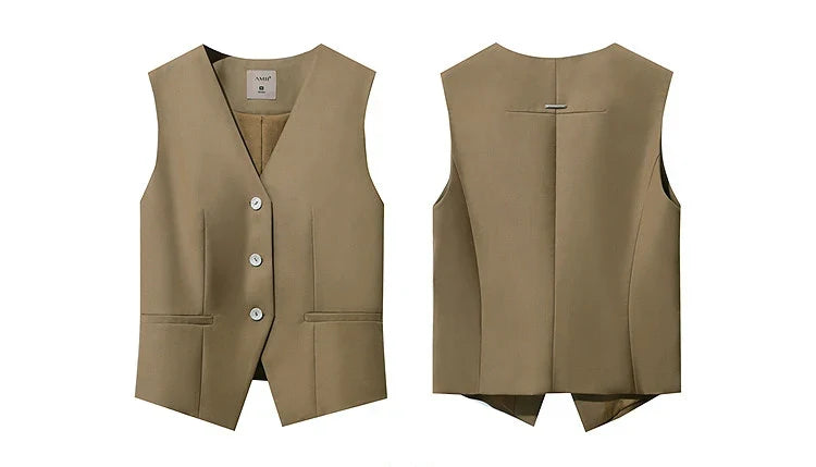 Women's Vests 2026 Autumn New Versatile V-neck Tailored Waist Vest Women's Single Breasted Short Sleeveless Top 12641036