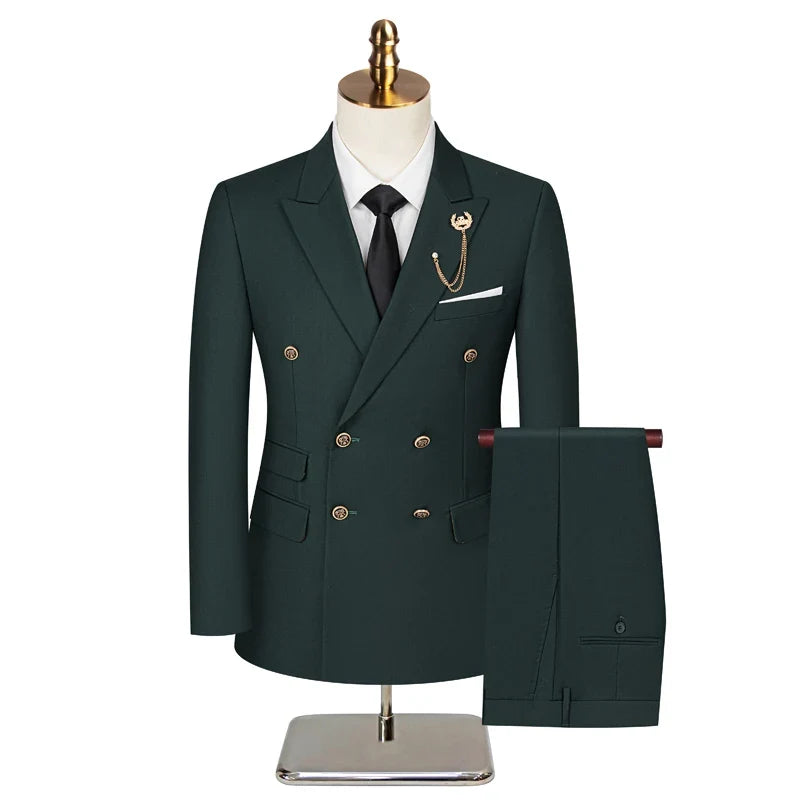 Men's 2 Piece Double Breasted Suit Set Slim Fit Peaked Lapel Formal Blazer Pants Luxury Business Wedding Groom Tuxedo For Men