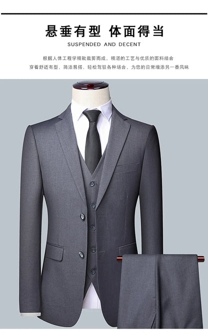 Men's 3-Piece Wedding Suit – Single Breasted, Smart Casual, Blue/Black/Gray – All Seasons