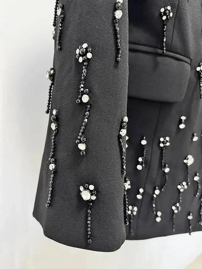 Solid Blazer Women Beaded Rhinestone Embellished Lapel Long Sleeve Dangling Charms Formal Evening Party Suit Jacket 2026