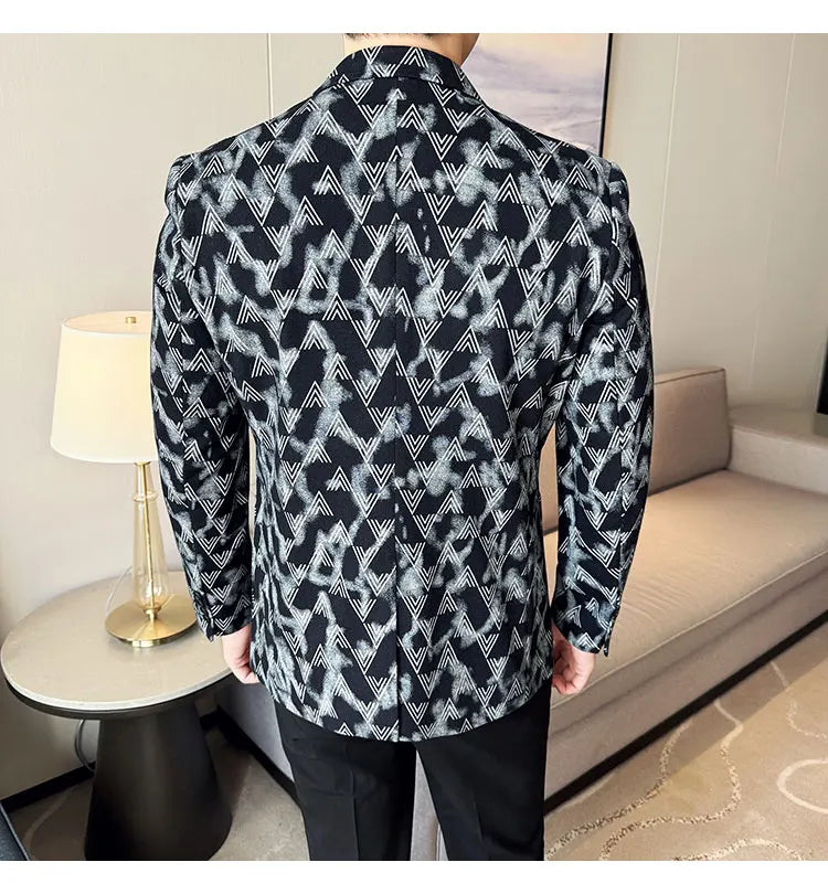 Jacquard Denim Korean Slim Fit Suit Coats 2025 New High Qualitys Fashion Men Slim Fit Business Formal Social Suit Jacket 4XL-M