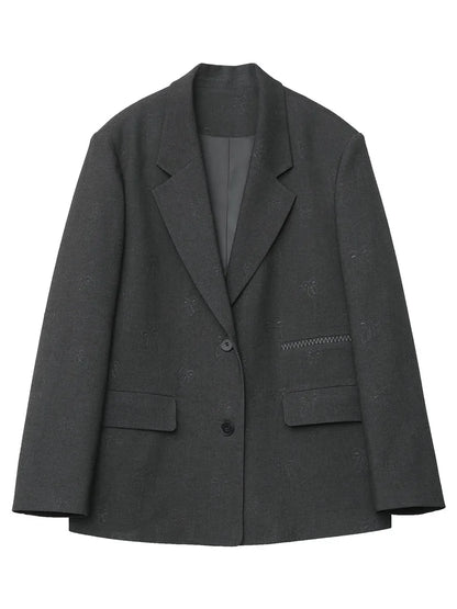 Fashion Women Blazers Loose Casual Design Bow Embossed Office Ladies Suit Jacket Gray Spring Autumn 2026 Female Coat