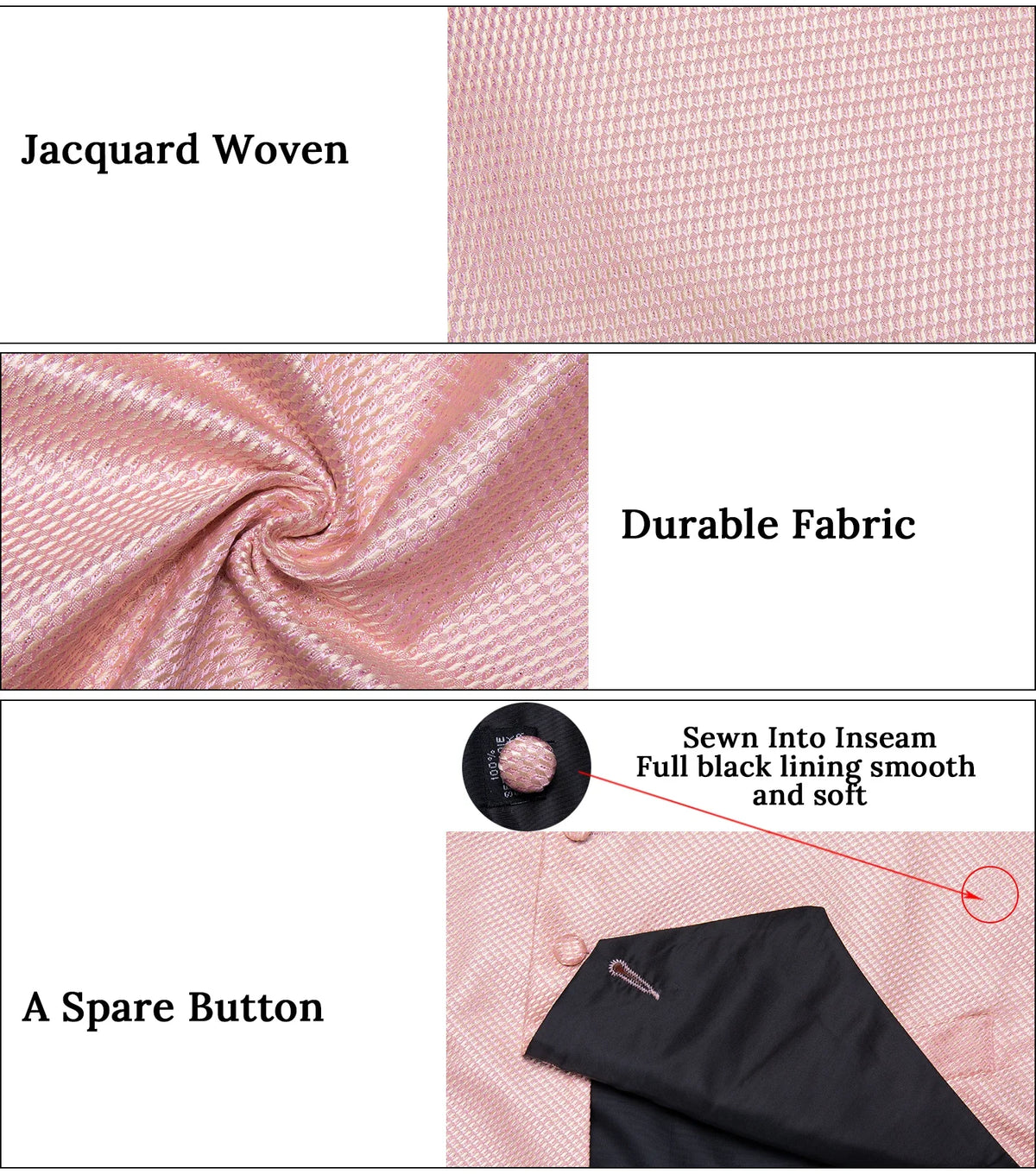 Men's Suit Vest Set with Tie, Handkerchief & Cufflinks for Wedding & Banquet