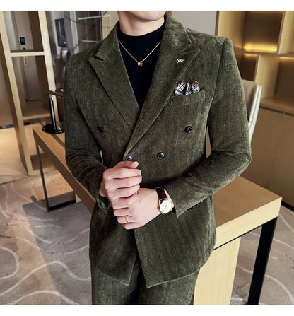 2025 Winter Woolen Men's Wedding Groom Suit Double Breasted Suit 3 Piece Set Business Casual Office Work Party Prom Dress Suits