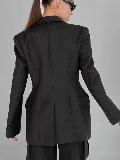 Women's Autumn Winter Slim Waist Chic Blazer Coats Office Ladies Double Breasted Fashion Suits Jacket Women Clothing