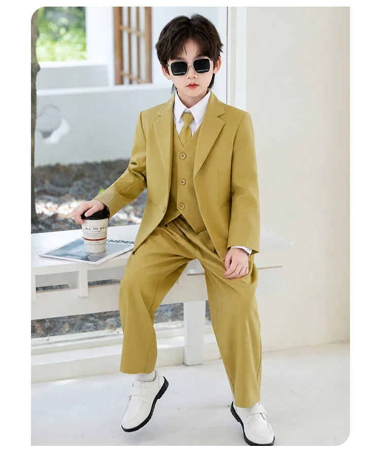 2026 New Flower Boys Wedding Dress Kids Birthday Party Outfit Children's Piano Host Speech Performance Costume