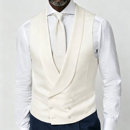 Men's Vest Beige Double Breasted Lapel Solid Waistcoat for Wedding & Formal Occasions