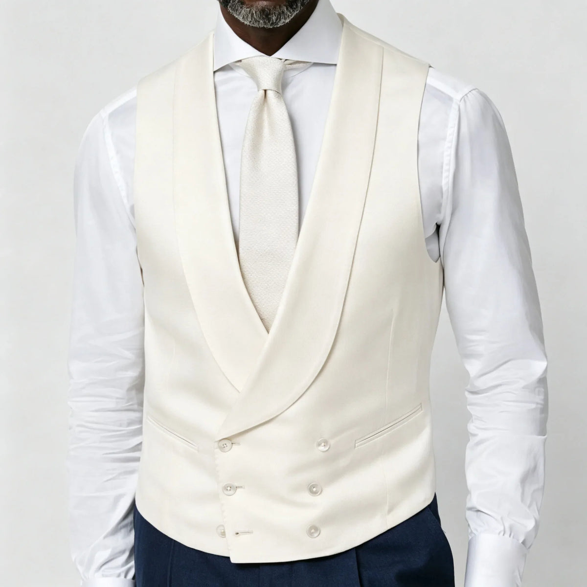 Men's Vest Beige Double Breasted Lapel Solid Waistcoat for Wedding & Formal Occasions