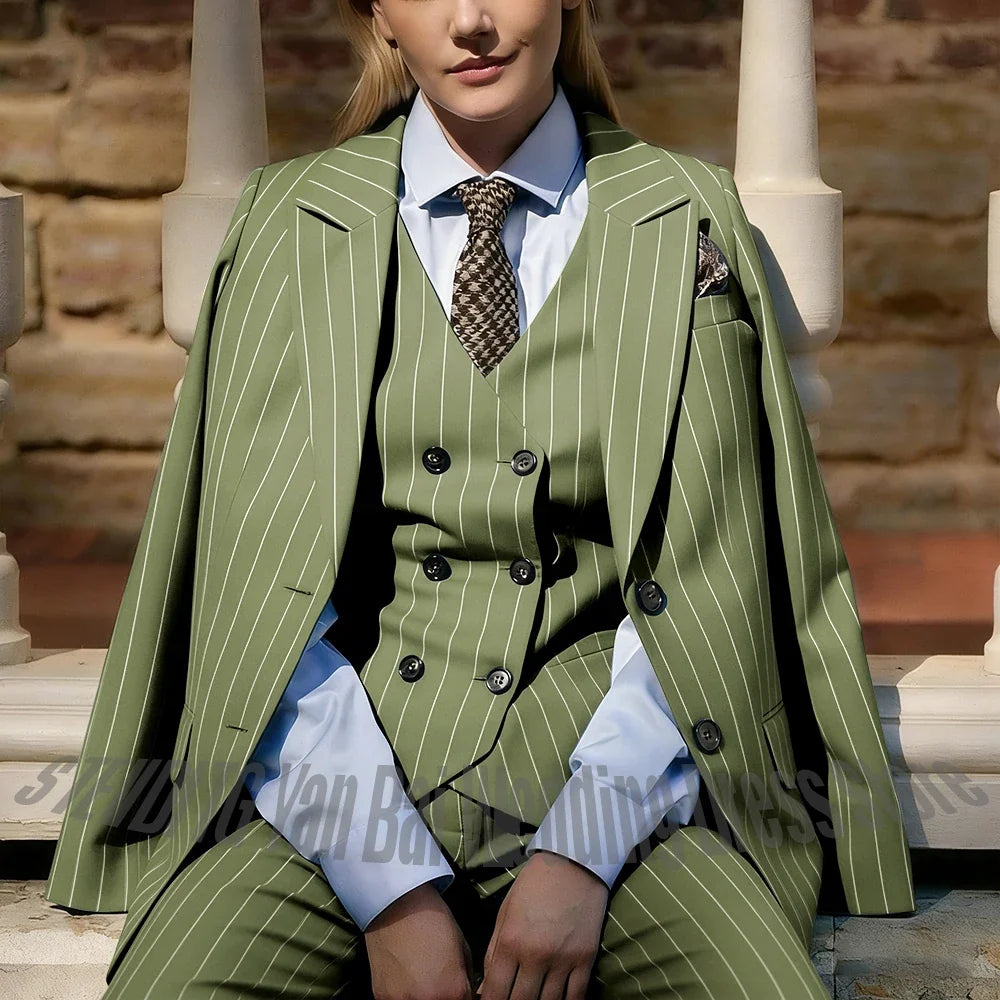 Formal Business Women's Suits Chic Single Breasted Peaked Lapel Office Work Smart Casual Female Clothes Set Three Pieces