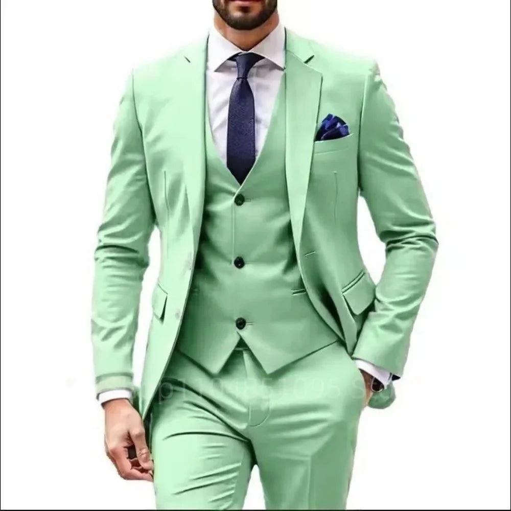 Elegant Brown 3 Piece Men's Wedding Suit with Jacket Pants Vest - Single Breasted Notch Lapel Business Blazer Male Clothing